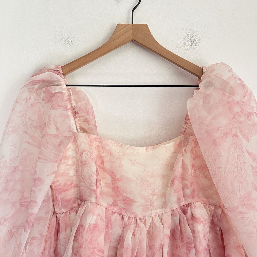 Selkie Puff Organza Mini Floral Dress Pink Size M - Picture 6 of 11